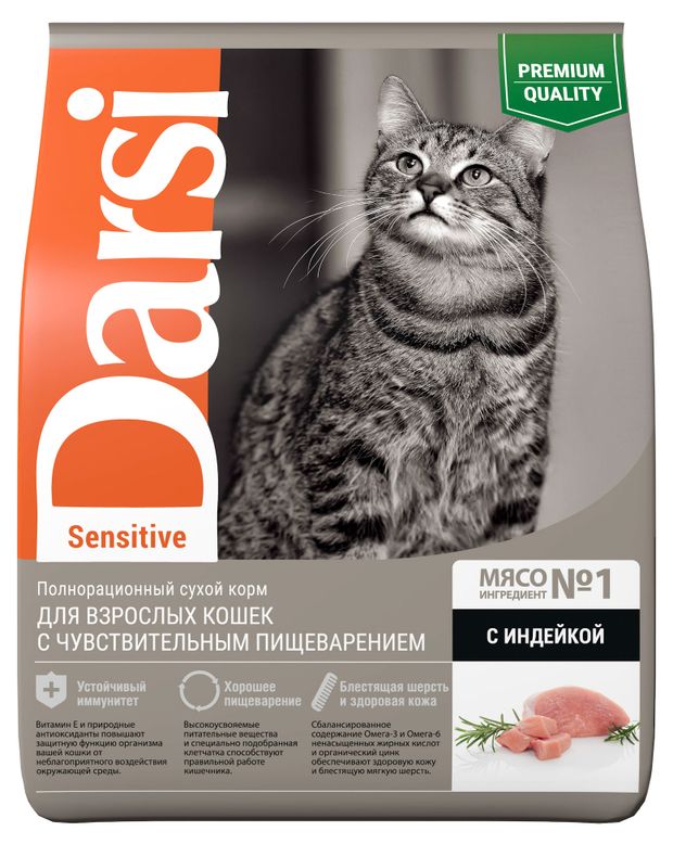 

Корм Darsi Sensitive сухой для кошек с чувствительным пищеварением Индейка 1.8 кг