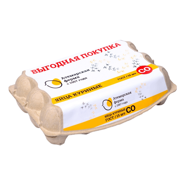 Яйцо куриное АТЕМАРСКАЯ ФЕРМА СО 15шт бокс