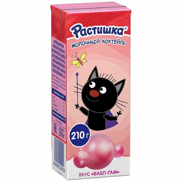 Коктейль молочный Растишка бабл-гам 2% ультрапастеризованный, от 3 лет, 210 г