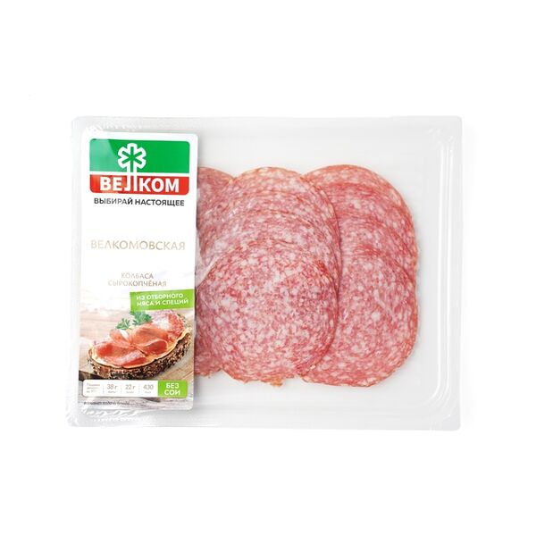 Колбаса сырокопченая Велком Велкомовская полусухая нарезка 90г