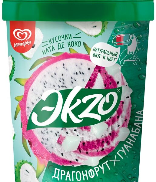 Мороженое Эkzo Драгонфрукт-Гуанабана с кусочками ната де коко 2% 520г