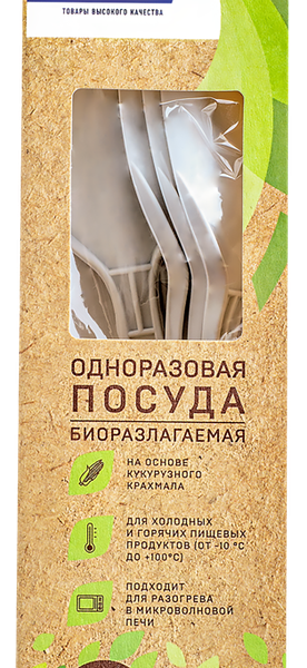 Ложка одноразовая ЛЕНТА 145мм, биоразлагаемая, 6шт