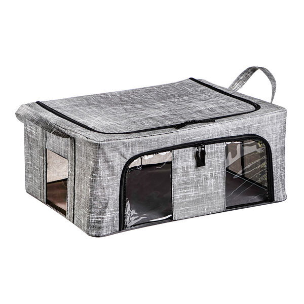 Vetta лён короб жесткий, складной метал.каркас, 2 молнии, 2 окна, полиэстер, 50х40х22см, серый