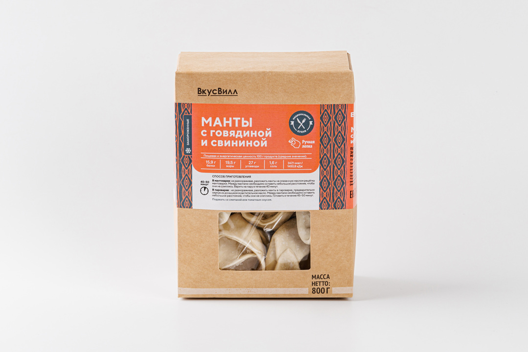 

Манты с говядиной и свининой, зам.(Продукт замороженный) 800 г