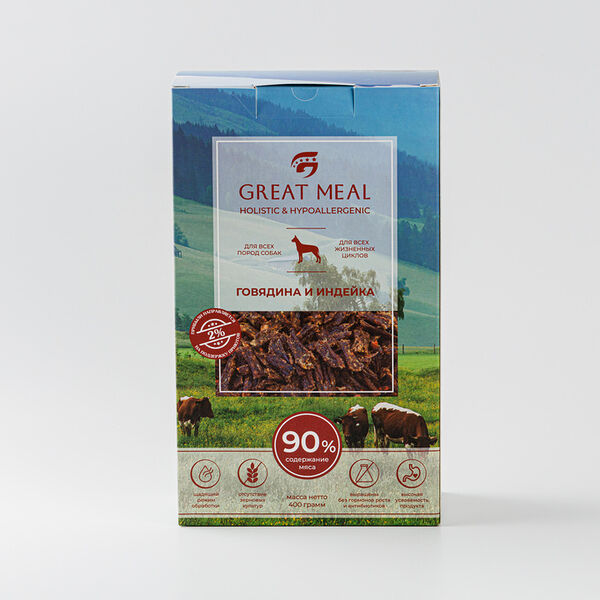 Корм сухой для кошек с индейкой и говядиной Great Meal, 400 г