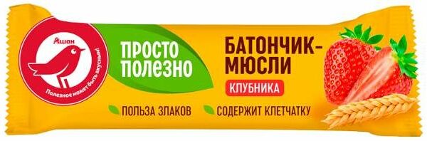 Батончики-мюсли АШАН Красная птица с клубникой