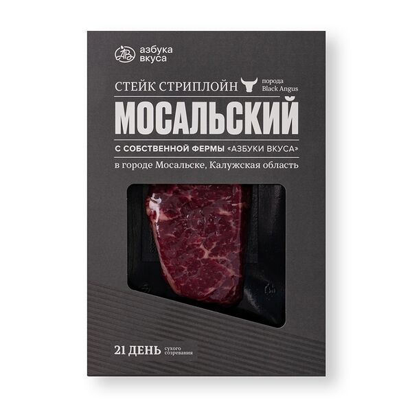 Стейк Стриплойн из мяса молодых бычков влажного созревания Мосальский АВ. Наши фермы ООО Городской cупермаркет, вес