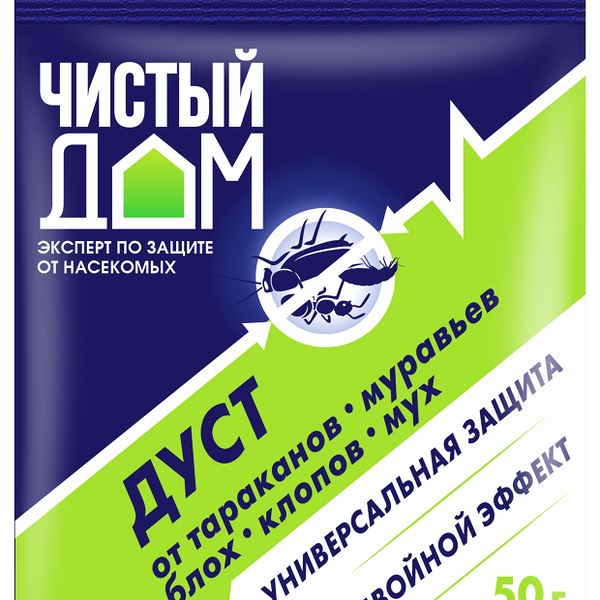 Инсектицидное средство от тараканов дуст Чистый дом Двойной эффект