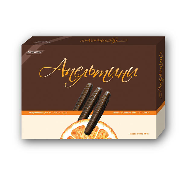 Мармелад в шоколаде Апельтини Ударница апельсиновые палочки 160г