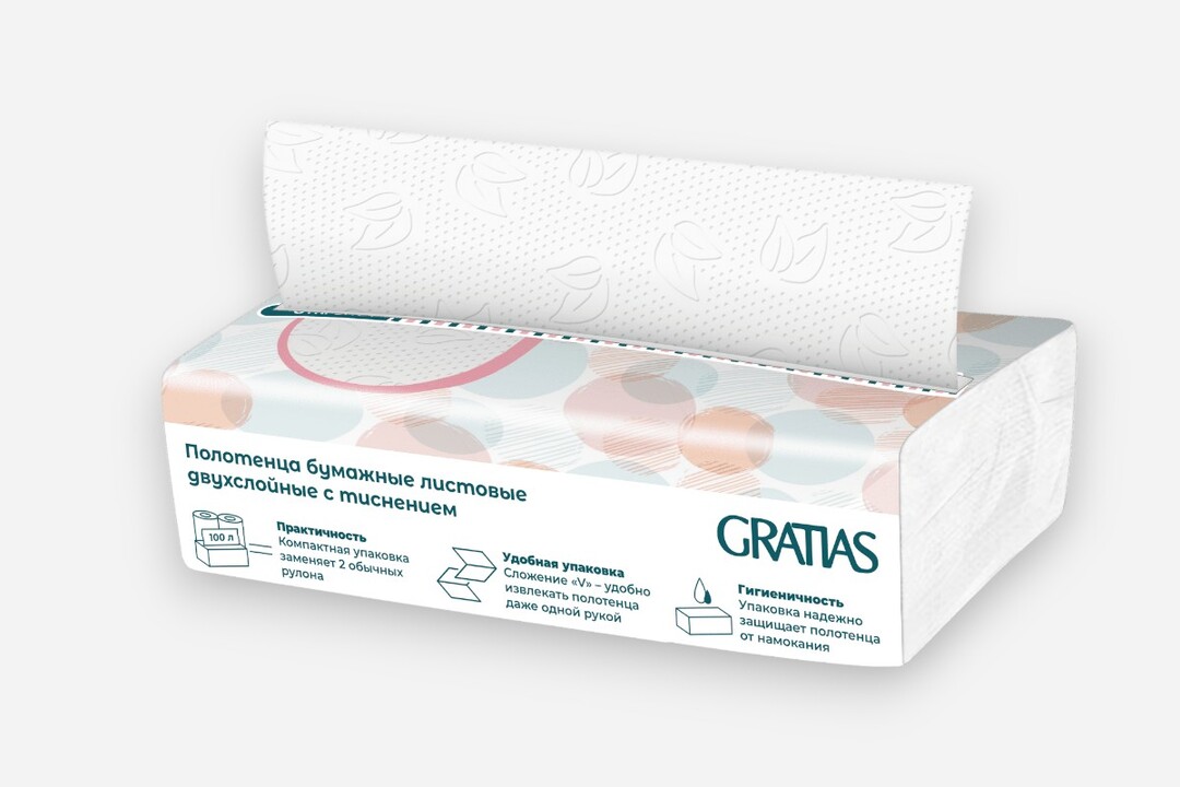 

Полотенца бумажные Gratias 2-слойные в листах V сложения 22х21см 100шт.