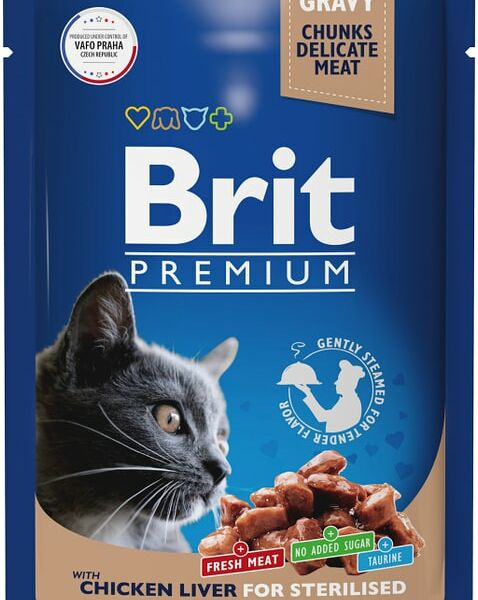 Влажный корм для стерилизованных кошек Brit Premium с куриной печенью в соусе 85г