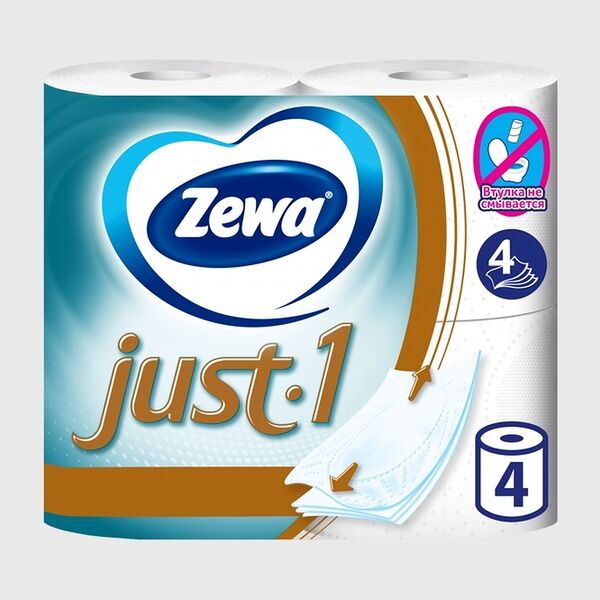 Туалетная бумага Zewa Just 1, 4 слоя 4 рулона