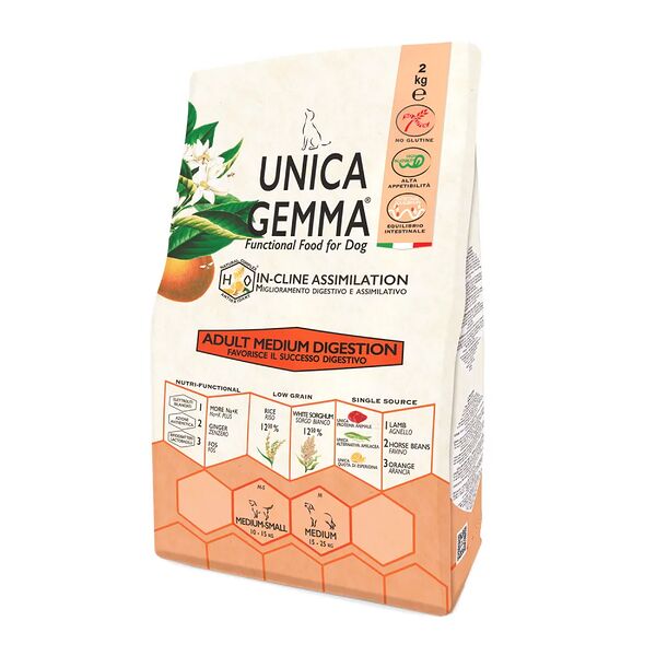 Корм UNICA сухой для взрослых собак средних пород для решения проблем с пищеварением, 2 кг