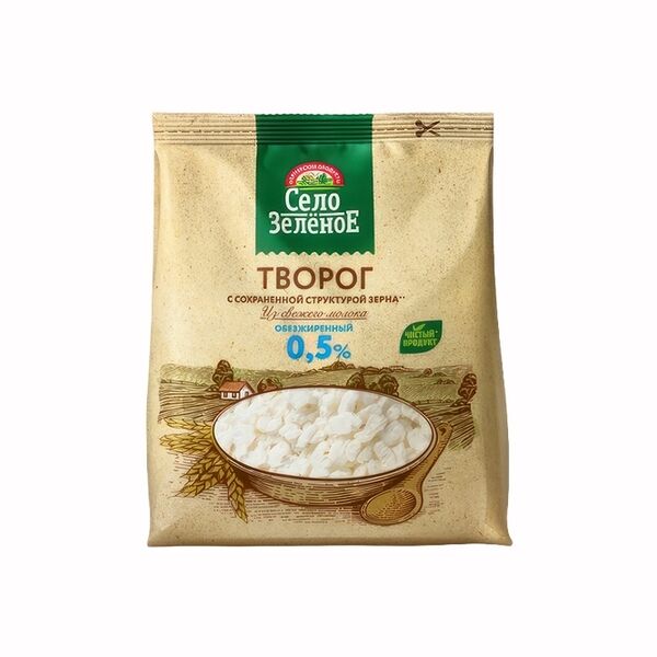 Творог Село Зелёное с сохранённой структурой зерна обезжиренный 0,5% 200г