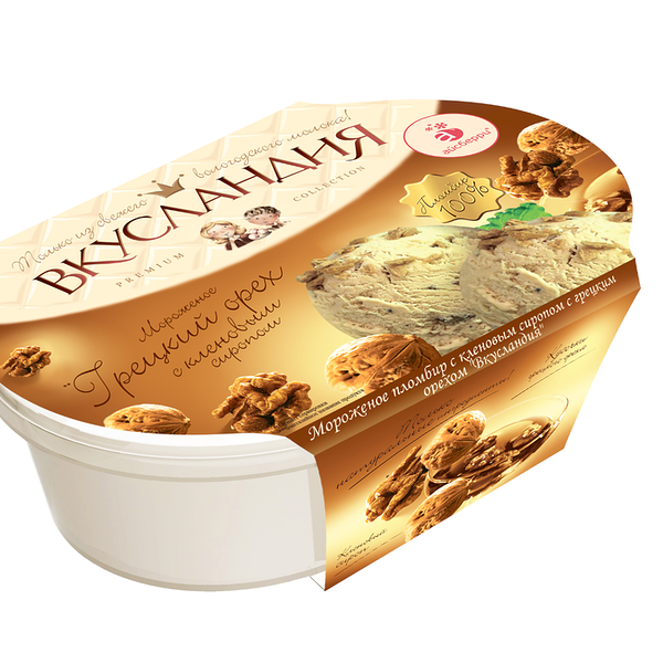 Мороженое пломбир Вкусландия Грецкий орех с кленовым сиропом 15,9%