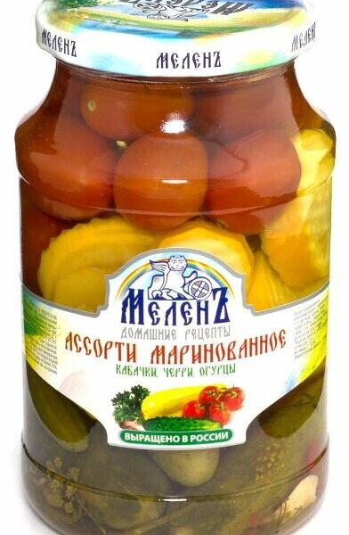 Ассорти маринованное МеленЪ кабачки, черри, огурцы