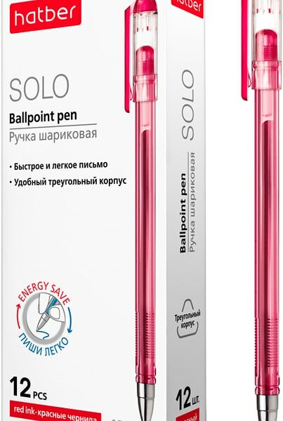 Набор ручек Hatber Solo чернила soft ink шариковая красная 0.7мм 12шт