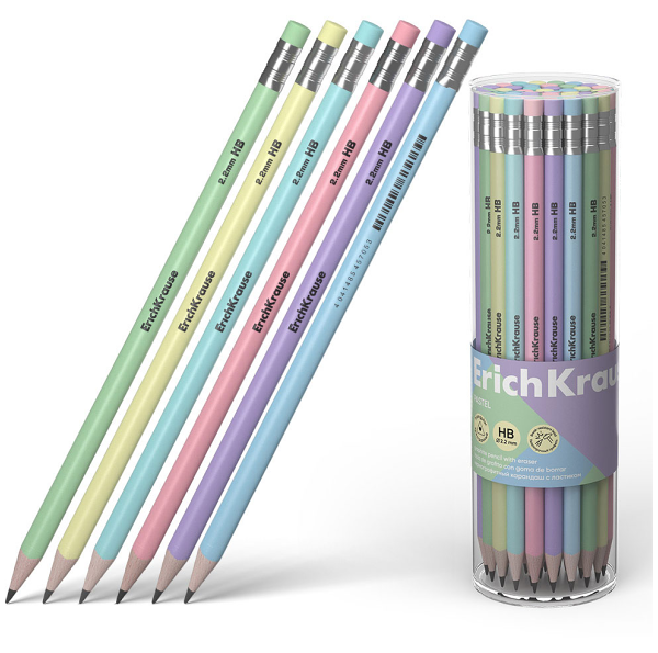 Карандаш чернографитный ErichKrause Pastel с ластиком HB, 1 шт