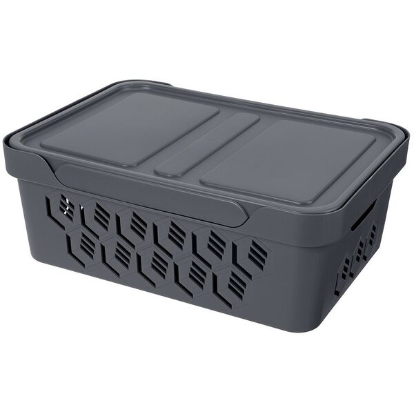 Коробка Econova Deluxe с крышкой, 380х276х140 мм, 12 л, серый