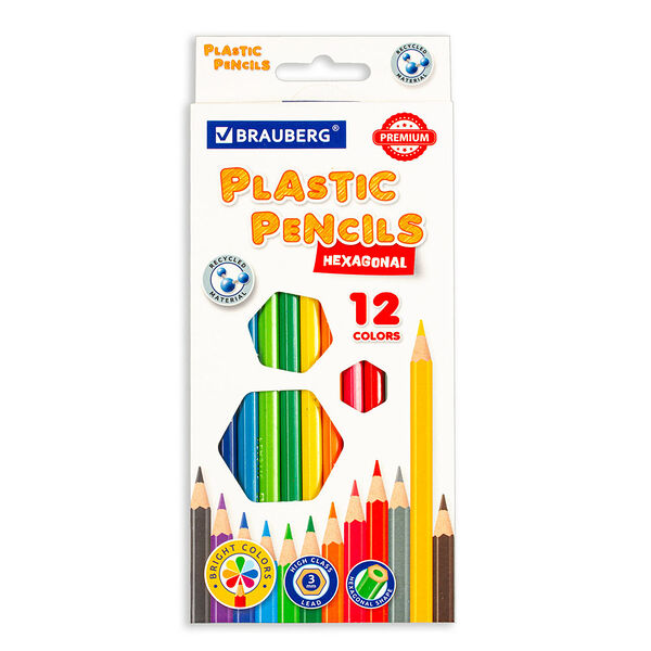 Карандаши 12 цв брауберг премиум грифель мягкий 3 мм 181666