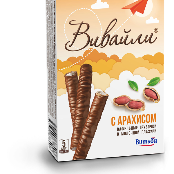 Вафельные трубочки Вивайли с арахисом в молочной глазури