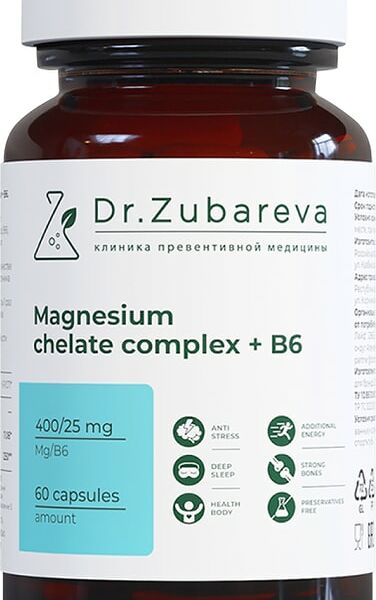БАД Dr. Zubareva Магний хелат 400 mg + B6 25мг 60 капсул