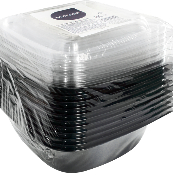 Контейнер пищевой с крышкой BONVIDA квадратный черный 375 мл 126х126х50мм 10 шт.