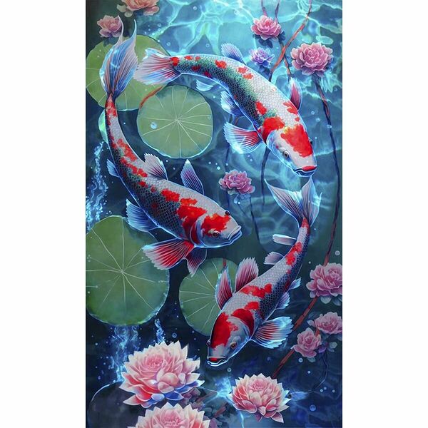 9621492 Алмазная вышивка с частичным заполнением 'Карпы' 15*21 см