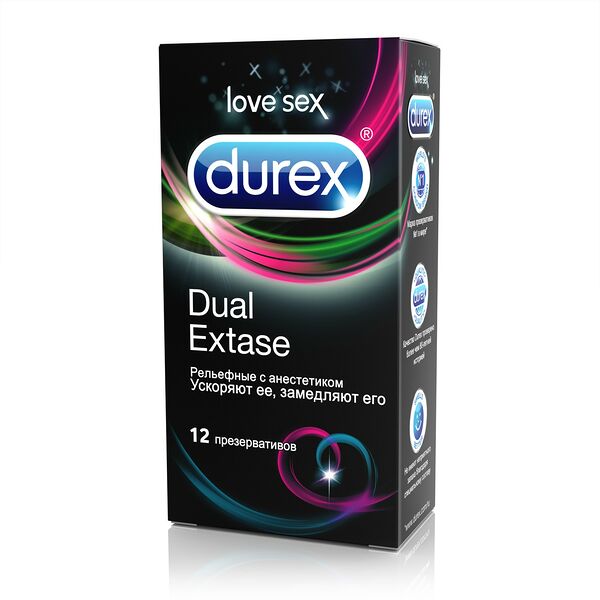 Презервативы Durex Dual Extase рельефные с анестетиком 12 шт