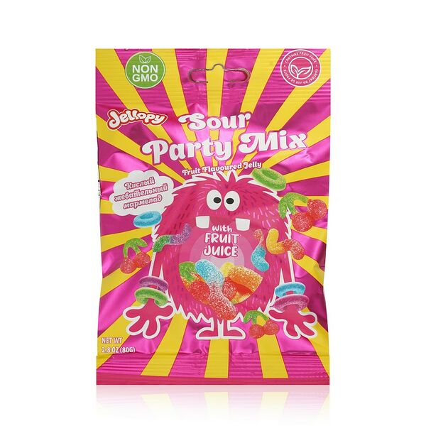 Мармелад кислый жевательный Jellopy Sour Party Mix с фруктовым вкусом