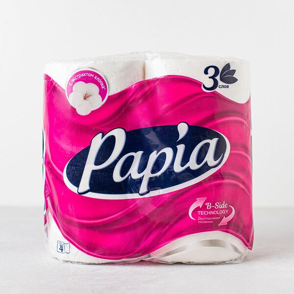Туалетная бумага Papia 3 слоя, 4 рулона