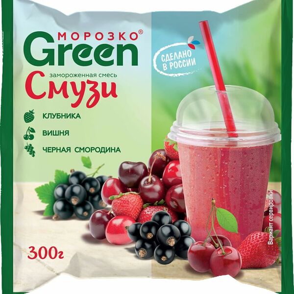 Смесь для смузи Морозко Green Клубника-вишня-черная смородина быстрозамороженная 300г