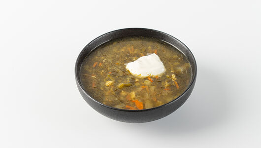 Суп щавелевый с курицей и сметаной