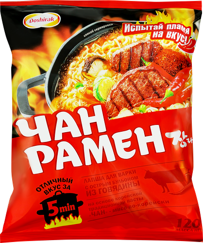 Лапша ДОШИРАК Чан рамен с острой говядиной, 120г