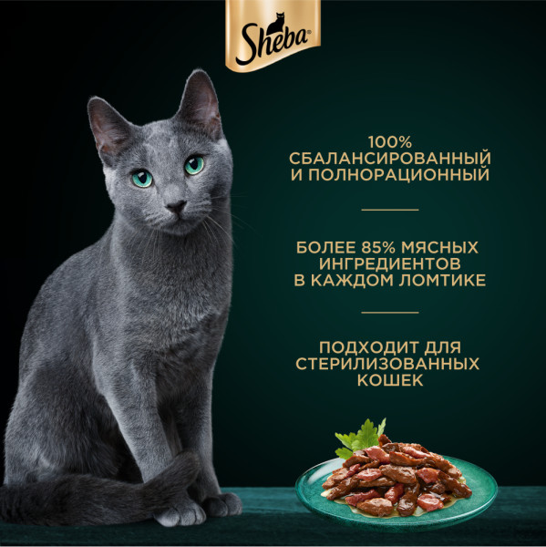 

Влажный корм для кошек Sheba Ломтики в соусе с говядиной и кроликом 75 г