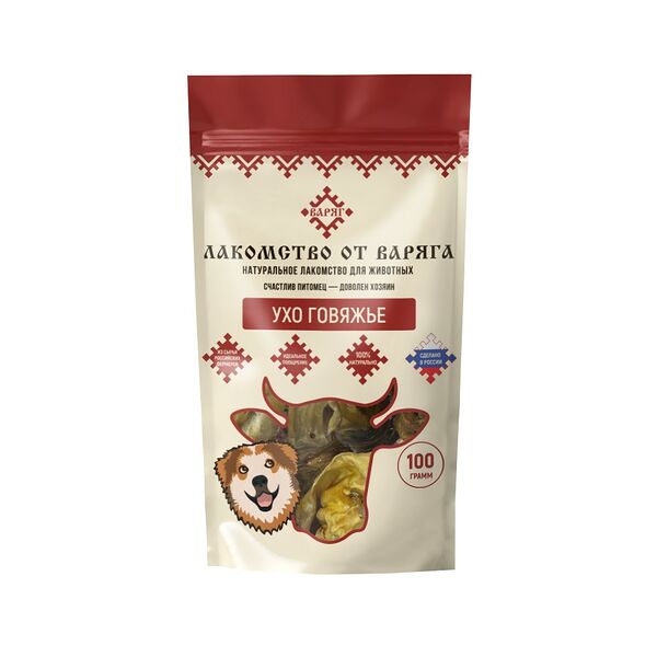 Лакомство для собак Варяг Ухо говяжье 1шт