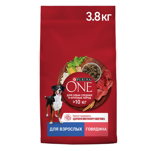 

Сухой корм Purina One для взрослых собак средних и крупных пород, с высоким содержанием говядины и с рисом 3.8 кг