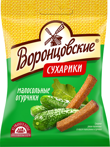 Сухарики Воронцовские ржано-пшеничные малосольные огурчики, 120г