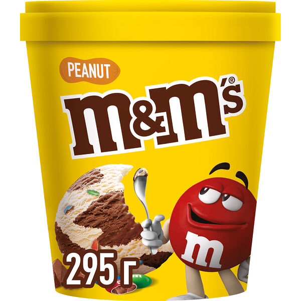 M&M's двухслойное мороженое молочное арахисовое и сливочное шоколадное с драже, ведерко, 295г