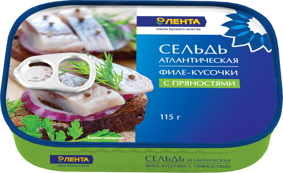 

Сельдь атлантическая Лента филе-кусочки в масле с пряностями 115 г