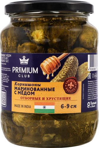 

Корнишоны маринованные Premium club с медом 6-9 см 720 мл