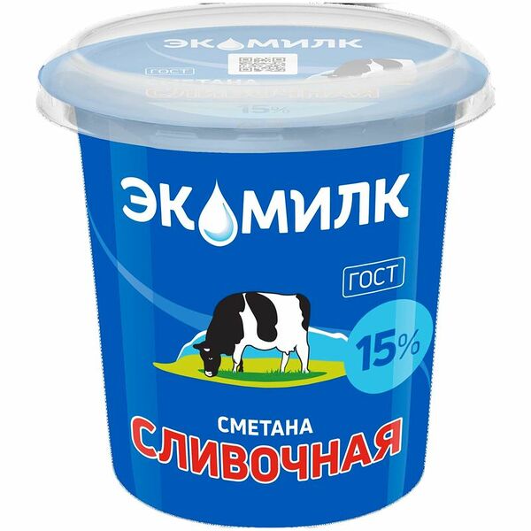Сметана ЭКОМИЛК Сливочная 15% без змж 300г