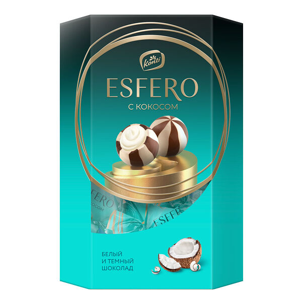 Конфеты Konti Esfero из темного и белого шоколада с кокосом 186г