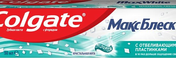 Зубная паста Colgate Макс Блеск Кристальная мята с отбеливающими пластинками для свежего дыхания и отбеливания зубов 50мл