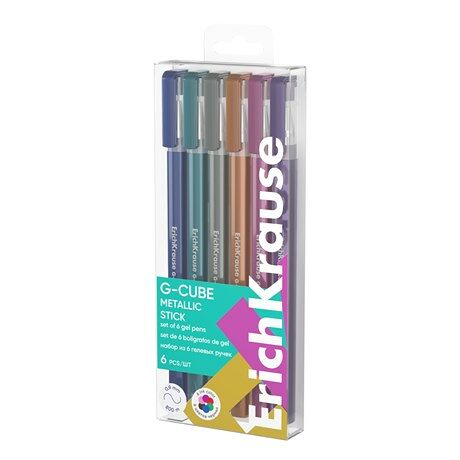 Набор гелевых ручек Erich Krause G-Cube Stick Metallic цвет чернил ассорти, 6 шт
