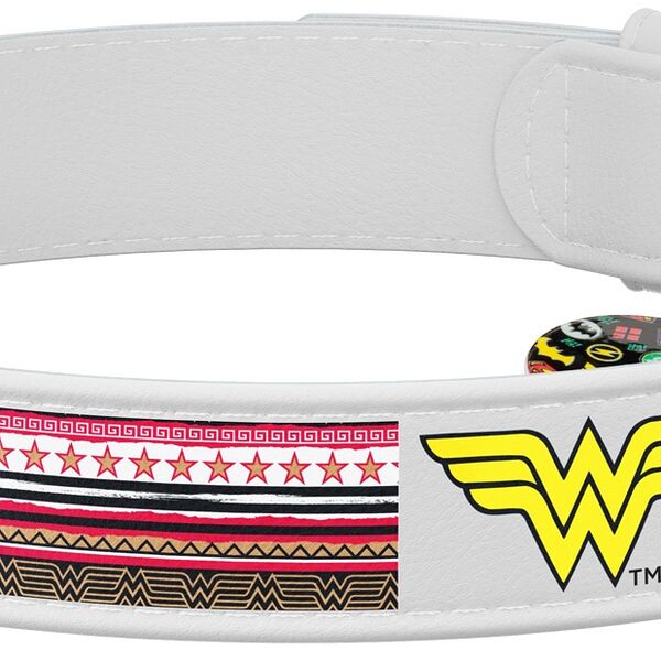 Ошейник Collar WAUDOG Чудо-женщина кожа с QR паспортом белый для собак 37-48*2,5 см