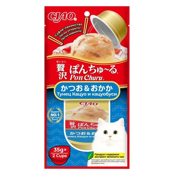 Лакомство для кошек INABA CIAO PON CHURU Суфле из тунца кацуо и кацуобуси, 70г
