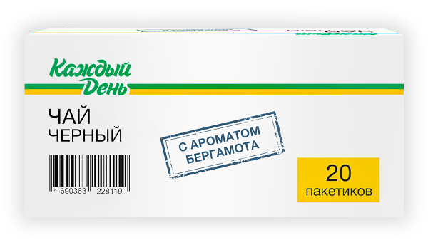 Чай черный Каждый День с бергамотом в пакетиках 1,5 г х 20 шт