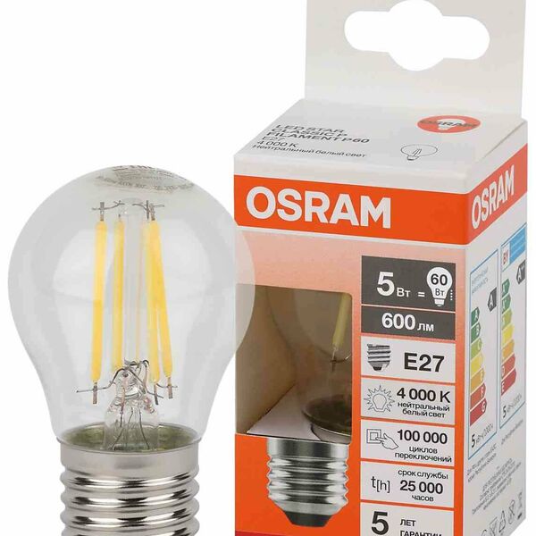 Лампа LED E27 Osram Led Star Fil шар 4000K, 5 Вт