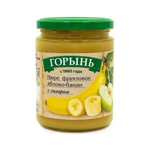 Пюре фруктовое яблоко-банан с сахаром 430г Горынь